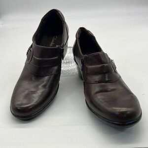 Clarks Brown Leather Shoes with Semi-Wedge Heels size 7